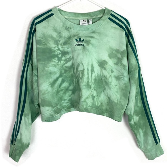 Adidas Custom Tie Dye Cropped 3 Stripe Sweatshirt